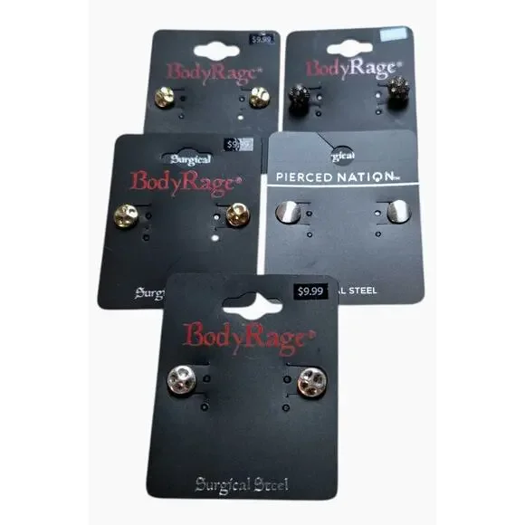 LOT of 5 pairs Earrings Post Stud Surgical Steel 20G NEW - Picture 3 of 4